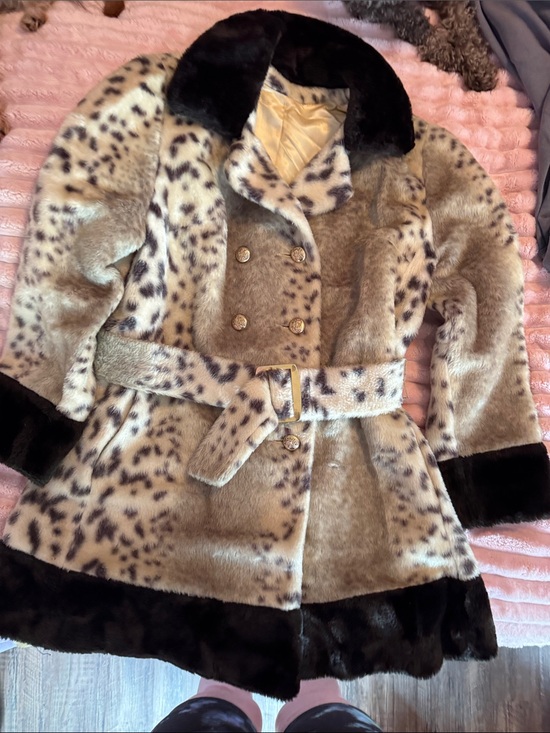 Dee Dee Deb Jackets & Blazers - Leopard-Print Faux Fur Belted Pea Coat with Black Trim